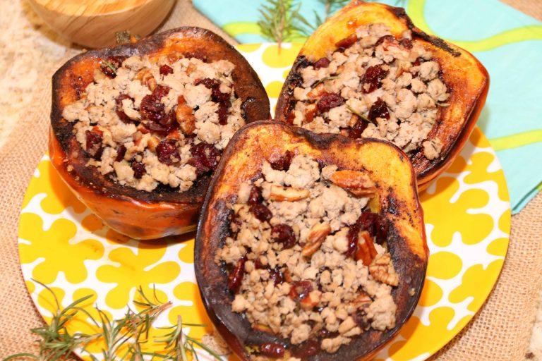 Stuffed Acorn Squash Recipe with Sausage, Apples, and Goldenberries