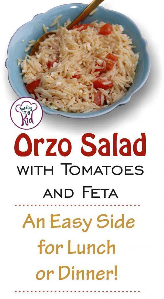 This easy orzo salad combines salty feta cheese with fresh cherry tomatoes. Super easy and goes great with a ton of meals!