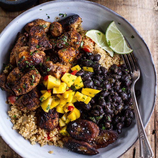 Cuban Chicken and Black Bean Quinoa Bowls with Fried Bananas