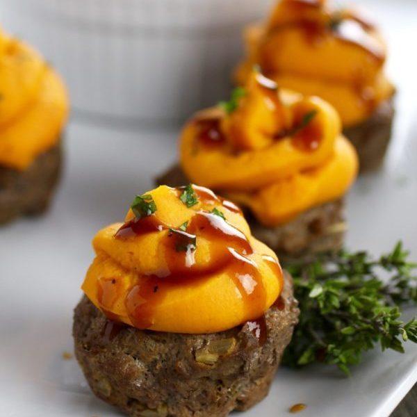 BBQ Meatloaf Muffins with Sweet Potato Topping